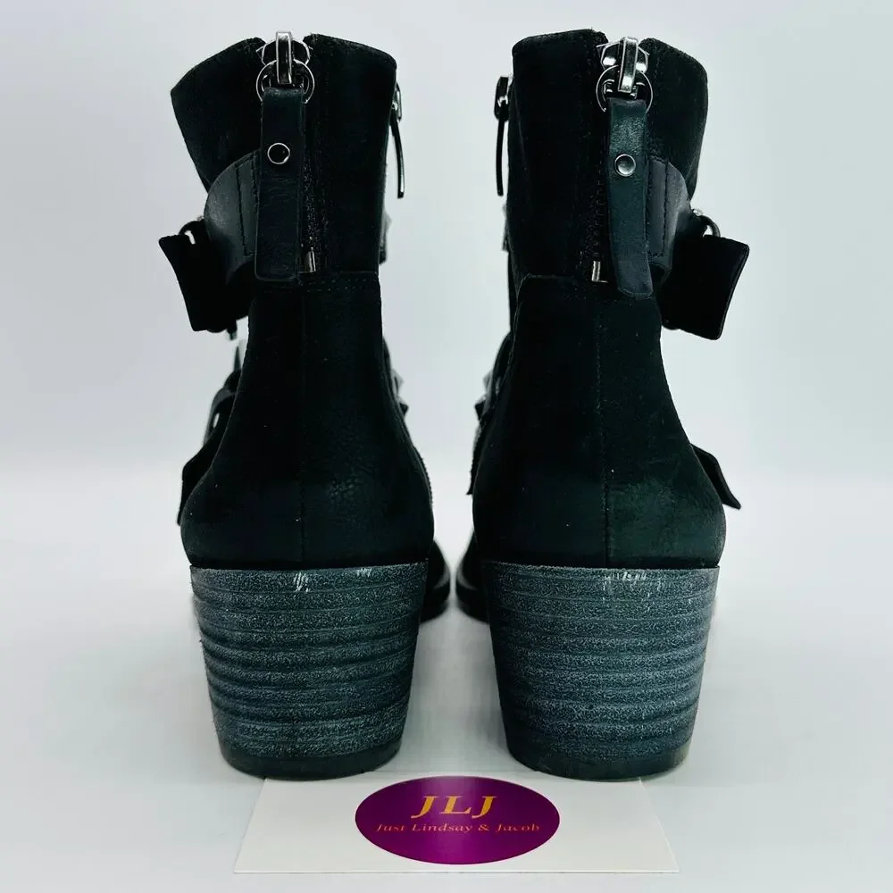 ECCO Women's Black Nubuck Studded Harness Ankle Boots Size 39 EU/ 8-8.5 US
